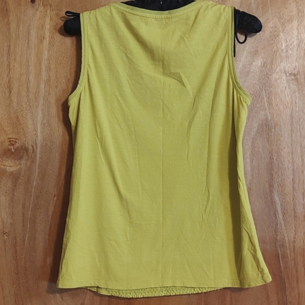 Coldwater Creek Embellished Tank Top Lime Green Woven Detail 100% Cotton Size S - Picture 4 of 7
